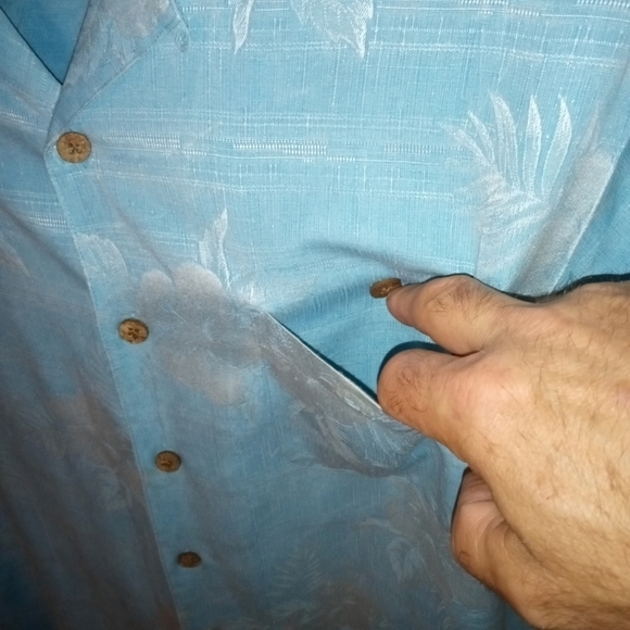 Island Shores Silk 100% Washable Blue/White Hawaiian Style Roomy Button Down L - Picture 6 of 9